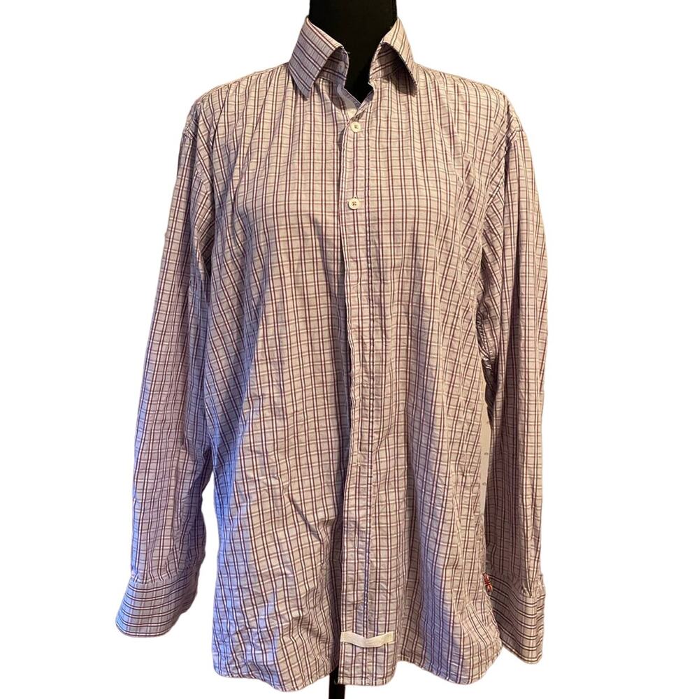 ENGLISH  LAUNDRY Purple Plaid Cotton Dress Shirt Size 16 34/35